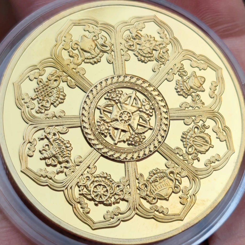 MOEDA GUANYIN E OITO SÍMBOLOS AUSPICIOSOS