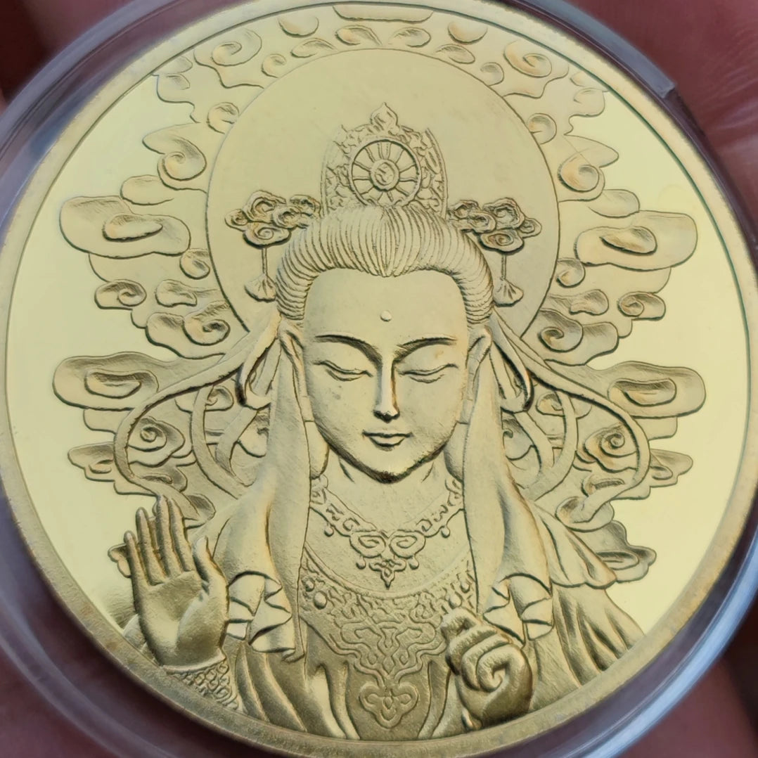 MOEDA GUANYIN E OITO SÍMBOLOS AUSPICIOSOS