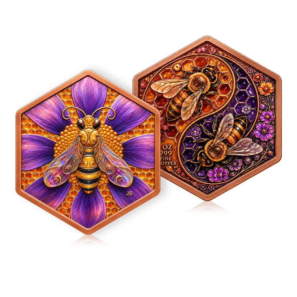 MOEDA DE COBRE ABELHAS E YIN-YANG – HARMONIA DA COLMEIA