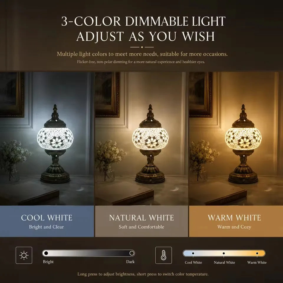 LUMINÁRIA DE MESA COM VIDRO COLORIDO — LUZ E ACOLHIMENTO