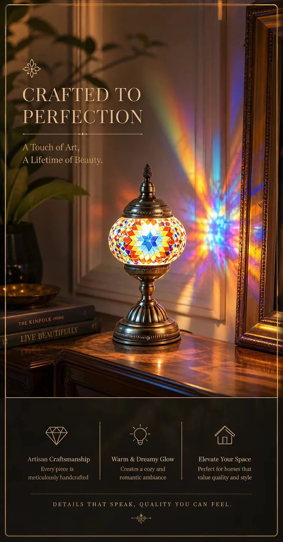 LUMINÁRIA DE MESA COM VIDRO COLORIDO — LUZ E ACOLHIMENTO