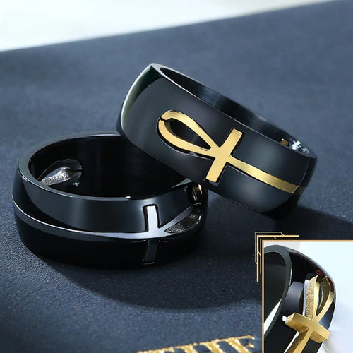 ANEL ANKH PRETO E DOURADO – CHAVE DA VIDA