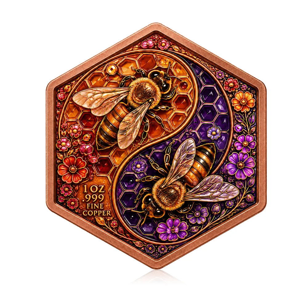 MOEDA DE COBRE ABELHAS E YIN-YANG – HARMONIA DA COLMEIA