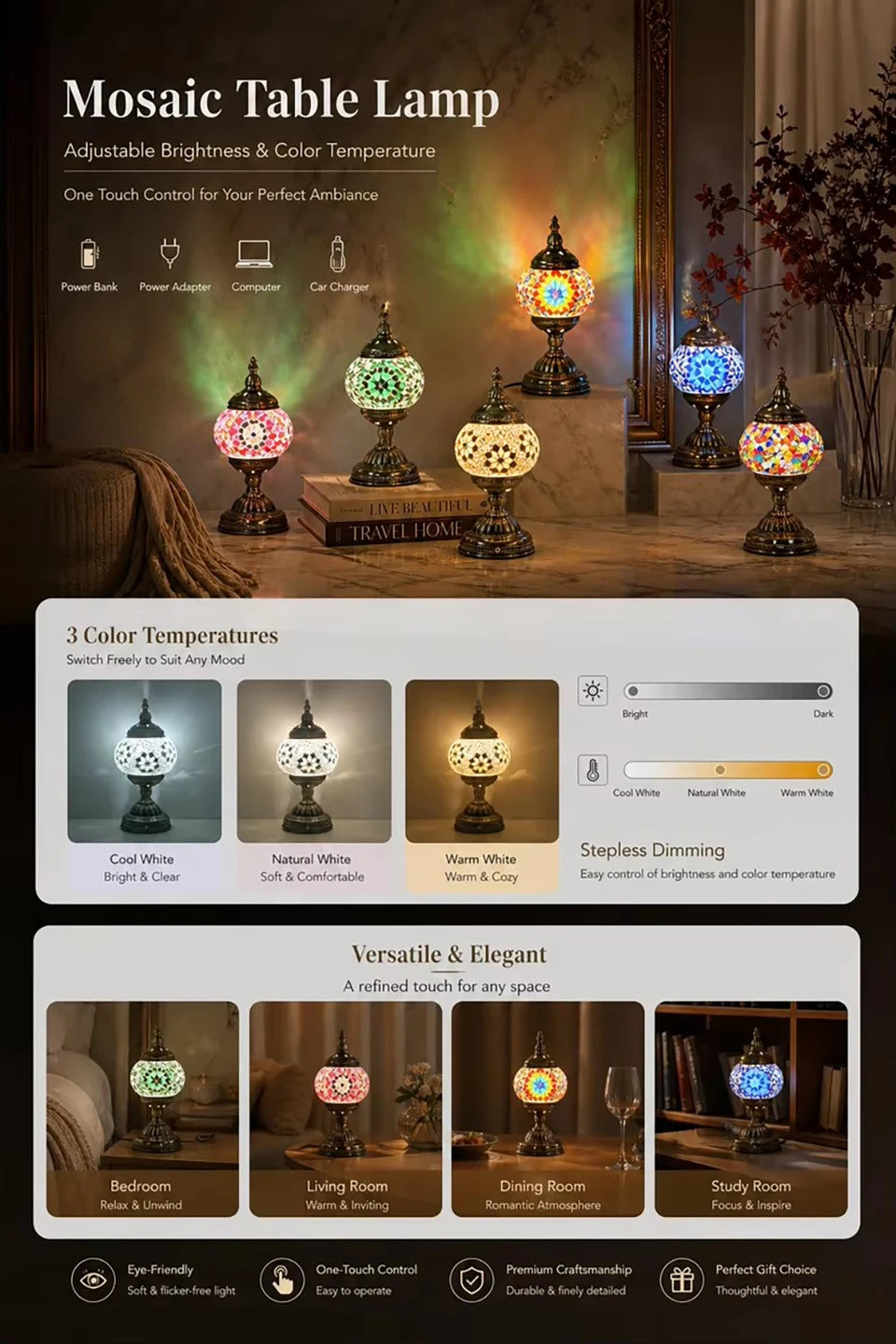 LUMINÁRIA DE MESA COM VIDRO COLORIDO — LUZ E ACOLHIMENTO