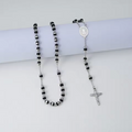ROSÁRIO EM AÇO INOXIDÁVEL COM MEDALHA DE MARIA E CRUCIFIXO – 4 ACABAMENTOS