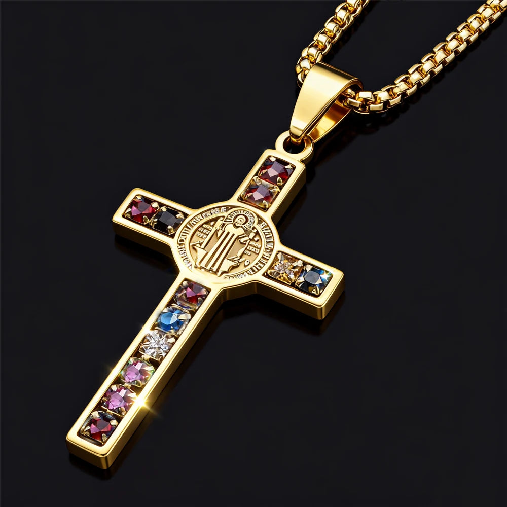 COLAR CRUZ DE SÃO BENTO COM ZIRCÔNIAS – PROTEÇÃO E FORTALEZA