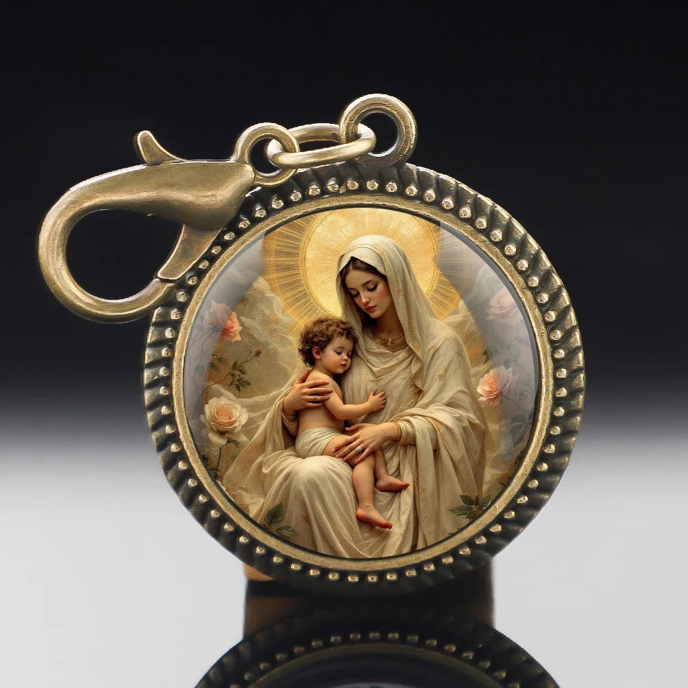 Chaveiro de Nossa Senhora em vidro – vista 1