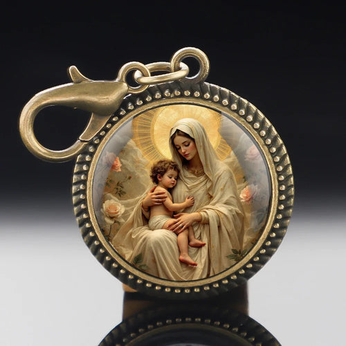 Chaveiro de Nossa Senhora em vidro – vista 1