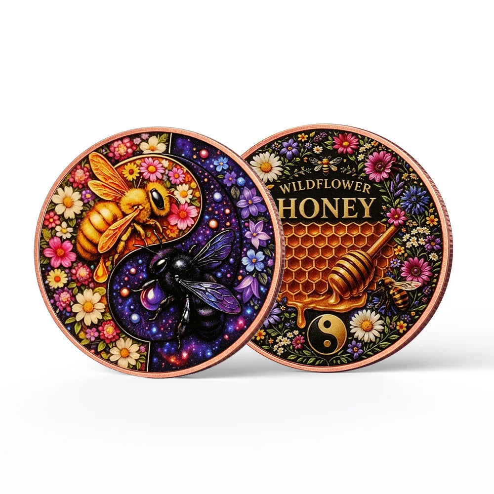 MOEDA DE COBRE ABELHAS E YIN-YANG – HARMONIA DA COLMEIA