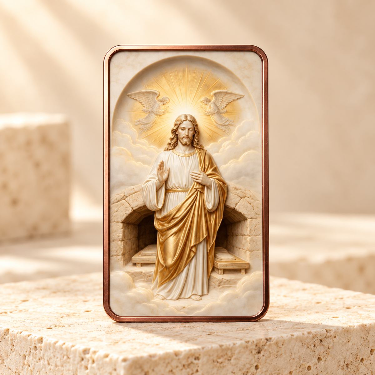 BARRA COLECIONÁVEL DE JESUS EM COBRE – CINCO IMAGENS DE FÉ