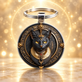Chaveiro com gato egípcio preto sobre fundo luminoso Aura555