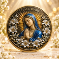 MOEDA SAGRADA AVE MARIA - VIRGEM MARIA EM DOURADO. FÉ, ORAÇÃO E DEVOÇÃO — cenário dourado AURA555