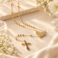 Rosário dourado com medalha de Maria e cruz – Aura555