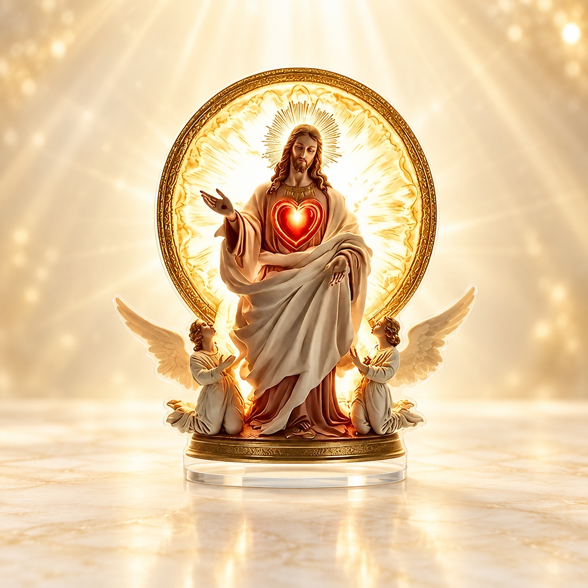 Peça decorativa 2D do Sagrado Coração de Jesus em acrílico com base