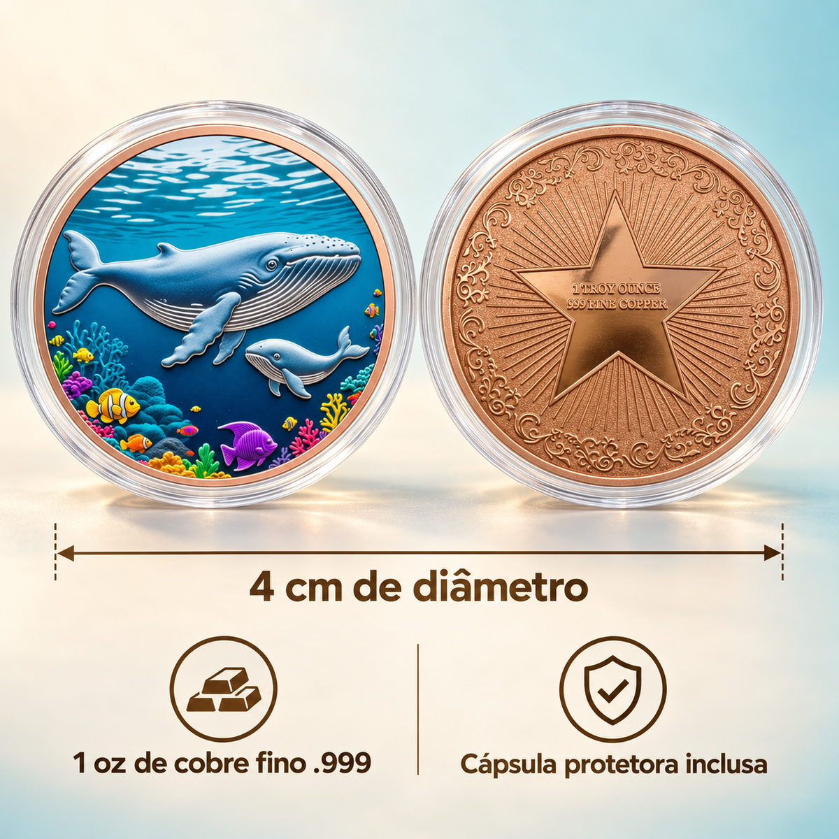 MOEDA BALEIA AZUL COM FILHOTE