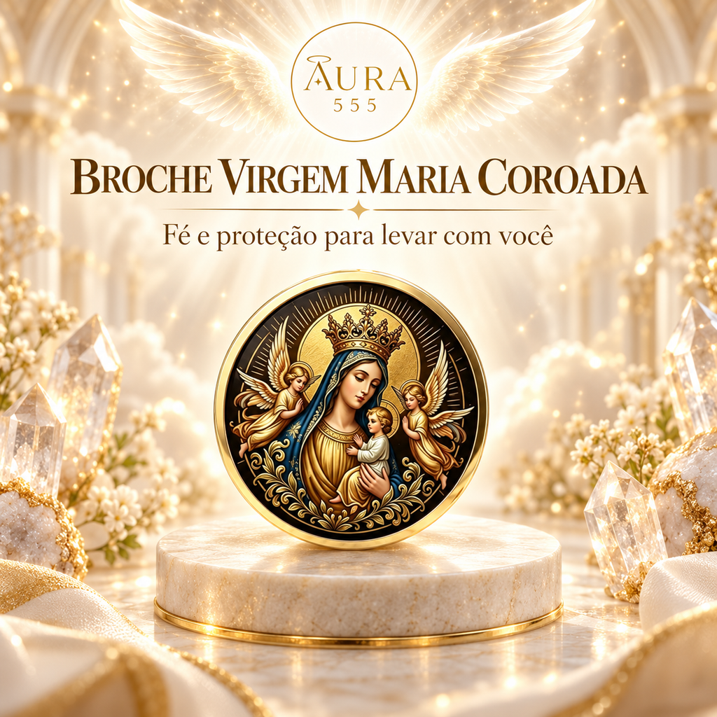 BROCHE VIRGEM MARIA COROADA COM MENINO JESUS