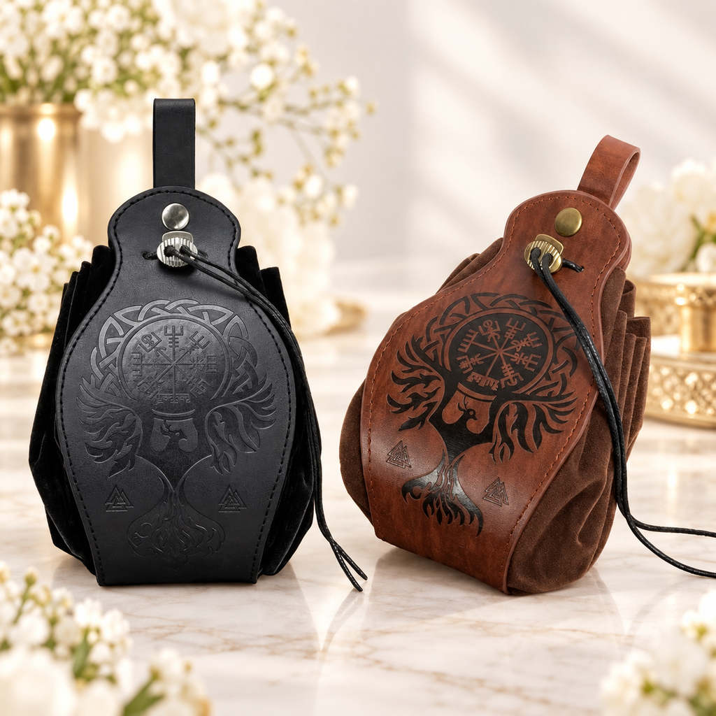 BOLSAS MEDIEVAIS COM CORDÃO — PEQUENAS HISTÓRIAS — flores brancas e luz dourada. Ambientação não incluída; modelo e quantidade conforme seleção.