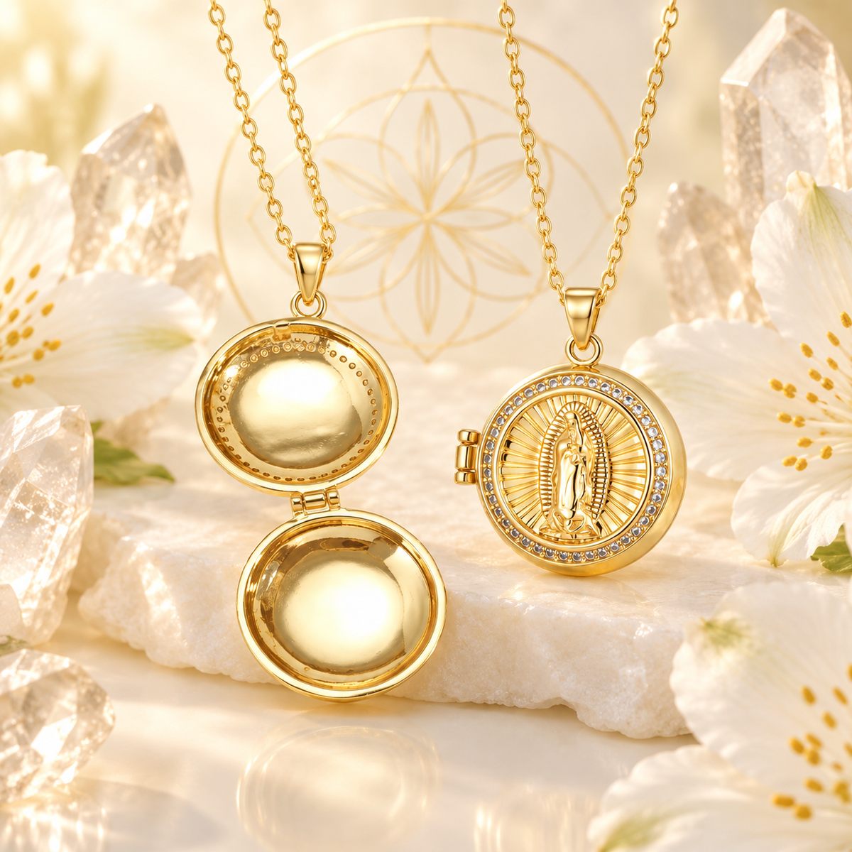 COLAR RELICÁRIO NOSSA SENHORA DE GUADALUPE COM ZIRCÔNIAS